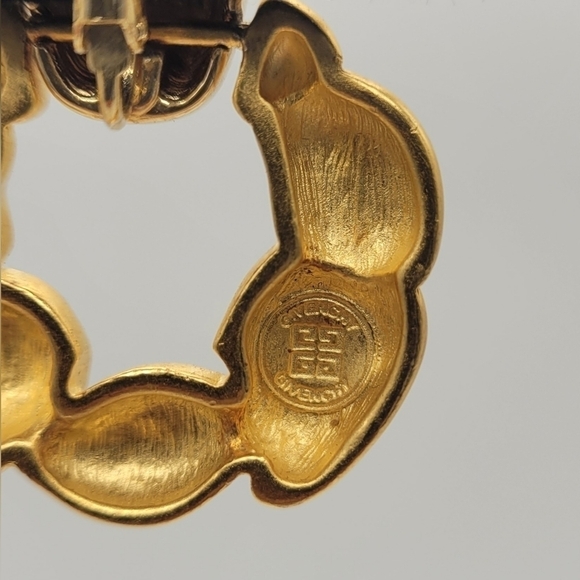 Rare GIVENCHY Earrings Signed Art Deco Runway Couture Satin & Polished Gold Tone - Picture 3 of 3